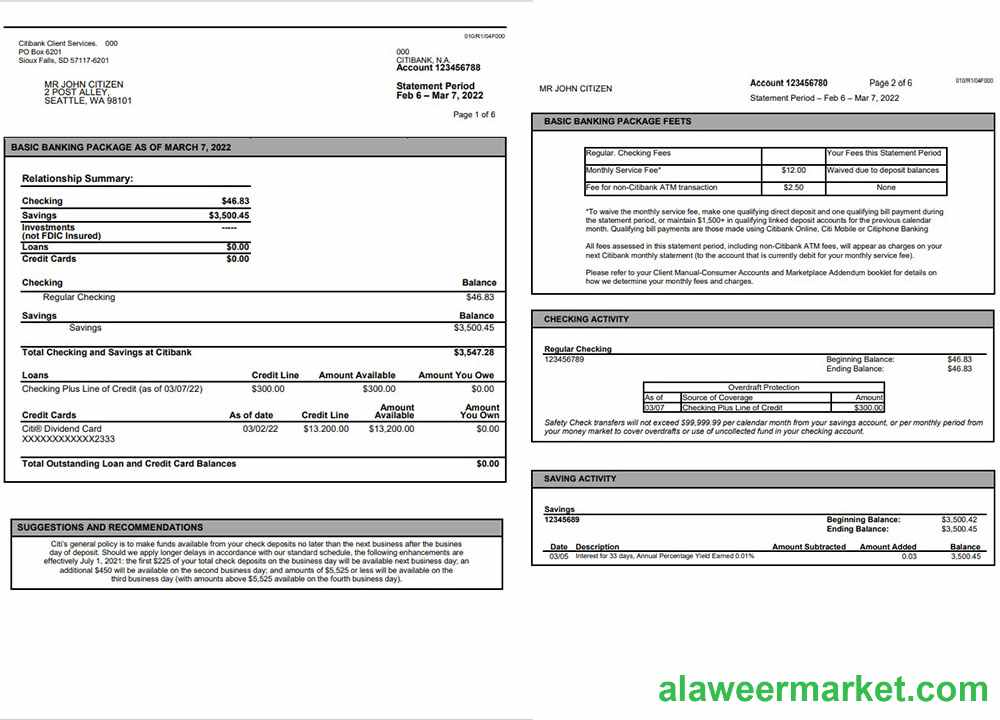 Australia Citibank Bank Statement